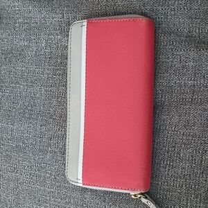 Fossil wallet red orange gray long zip around